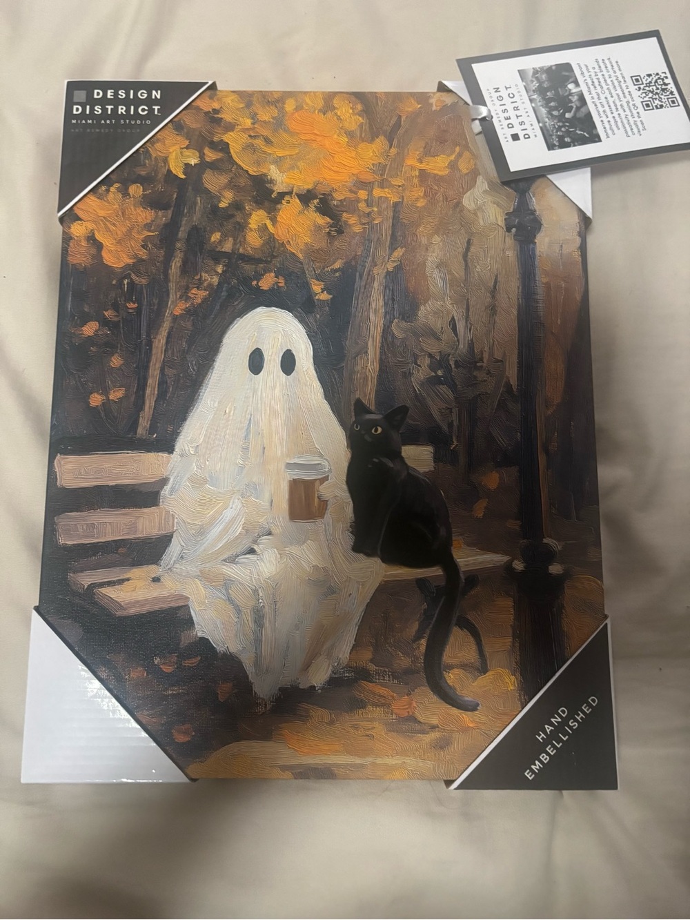District Ghost & Black Cat Bench Wall Art - Orange, Black, White
